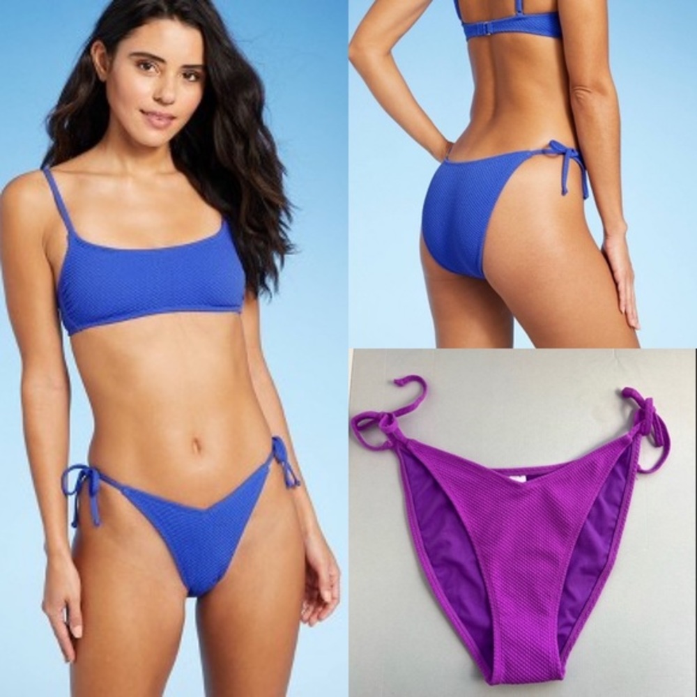 Juniors’ Textured String V‎ High Leg Scoop Bikini Bottom – Xhilaration Size XL
